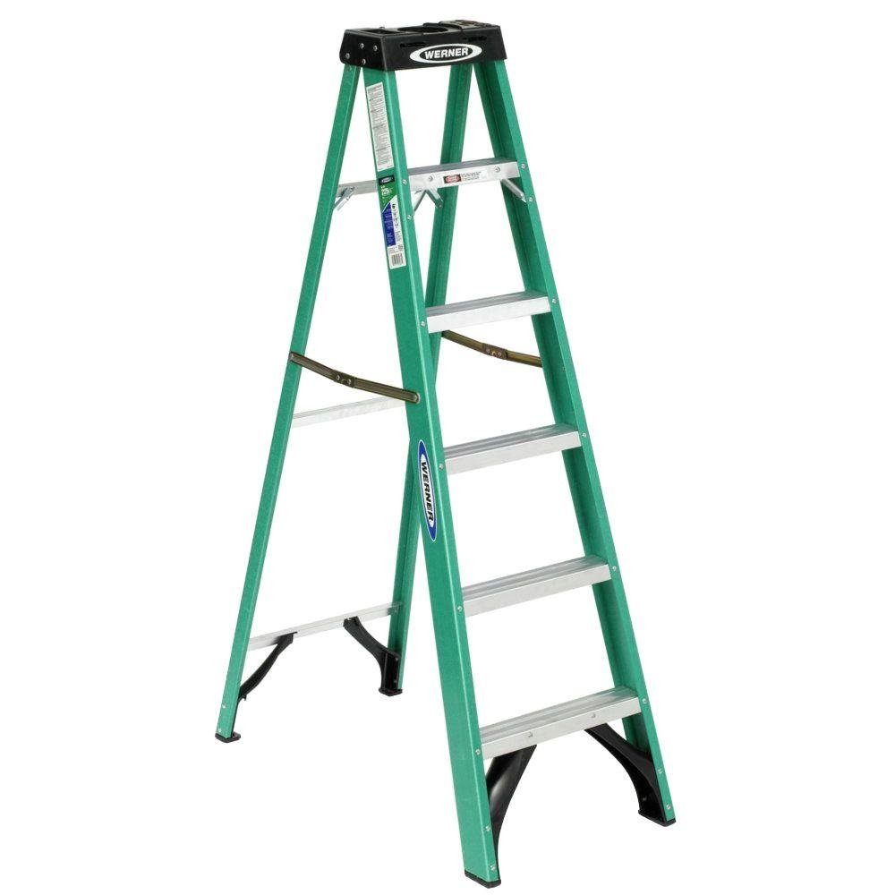 LADD-17 Werner 6 ft. Fiberglass Step Ladder with 225 lb. Load Capacity Type II Duty Rating - Image 1