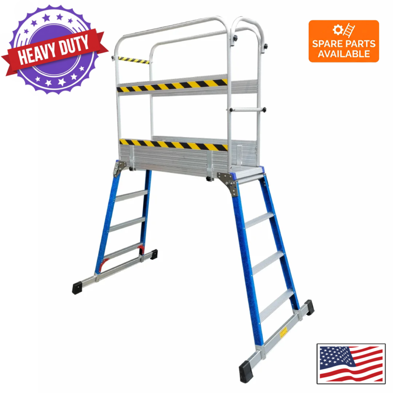 fiberglass platform ladder with handrail