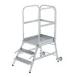 platform stairs, with single sided access, with castors and handles, grooved aluminium
