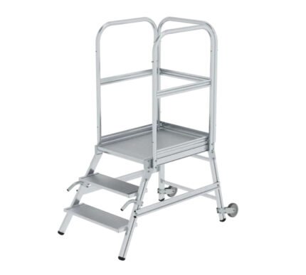 platform stairs, with single sided access, with castors and handles, grooved aluminium